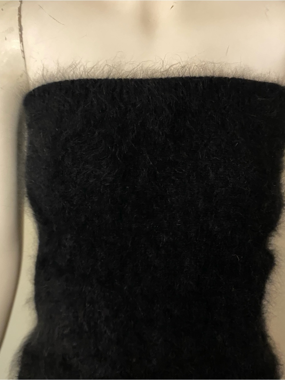Black Strapless Angora Sweater Dress